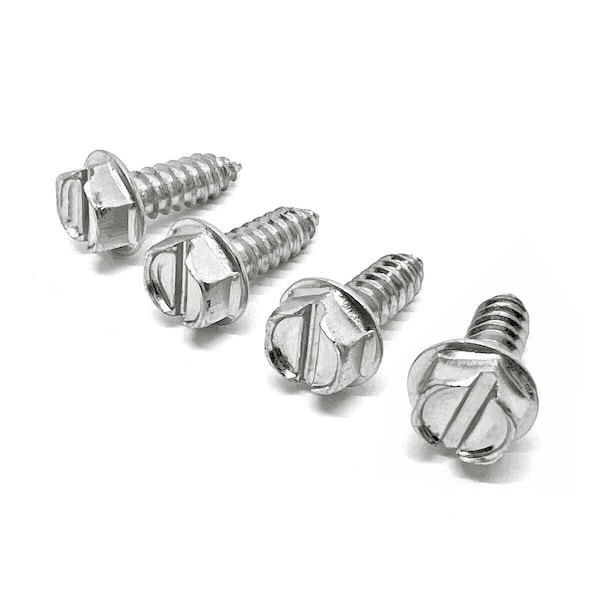 Boltsandnuts.Com Sheet Metal Screw, #14 x 3/4 in, 18-8 Stainless Steel Flange Hex Head Slotted Drive, 100 PK LICENSEPLATESCREWSSS100 - main